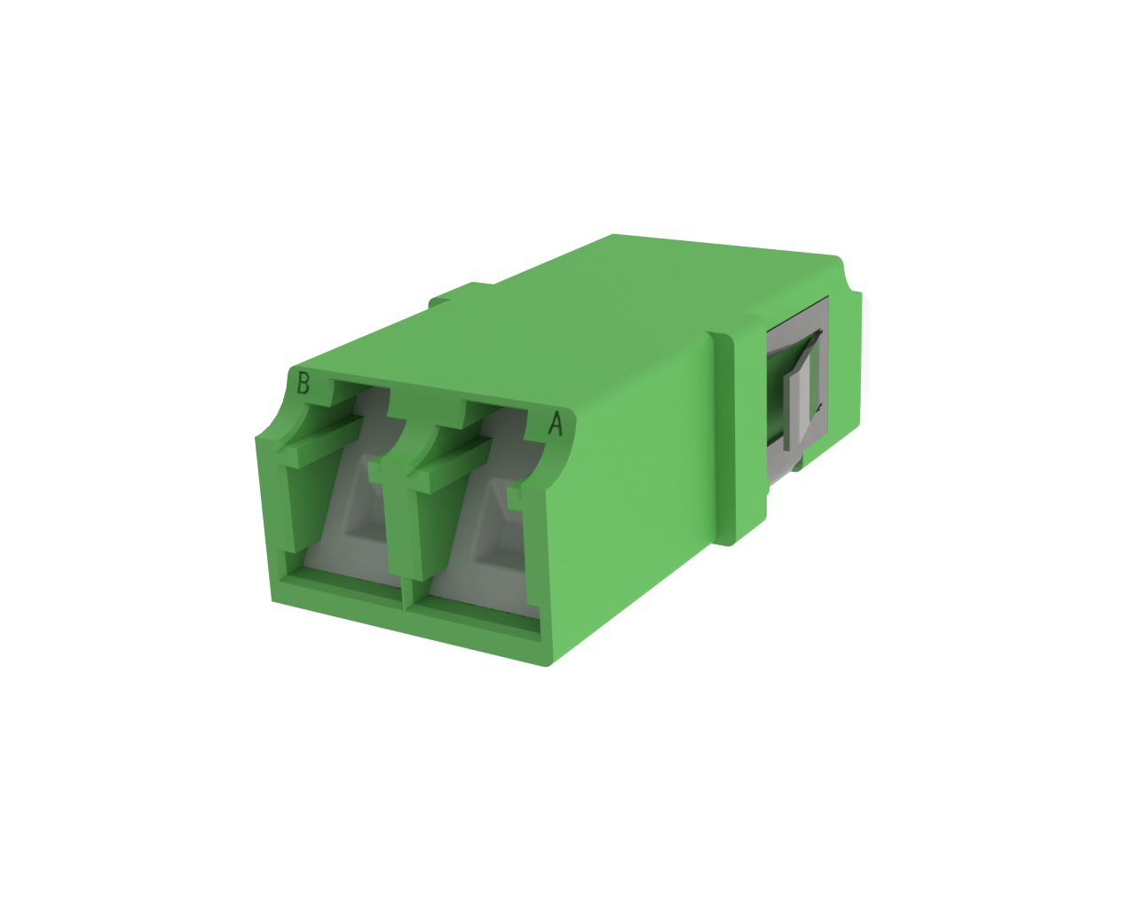 Adaptador de Fibra Óptica Duplex LC com Obturador, Verde - Vista Frontal