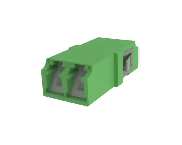 Shuttered LC Duplex Fibre Optic Adapter, Green - Front View