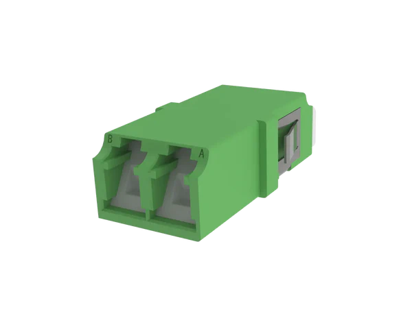 Adaptador de Fibra Óptica Duplex LC com Obturador, Verde - Vista Frontal