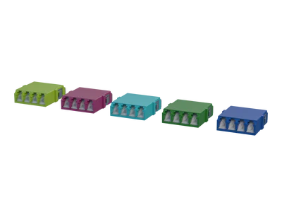 Rufe LC Quadplex Fiber Optic Adapters, Lemun tsami, Erika Violet, Aqua, Green da Blue