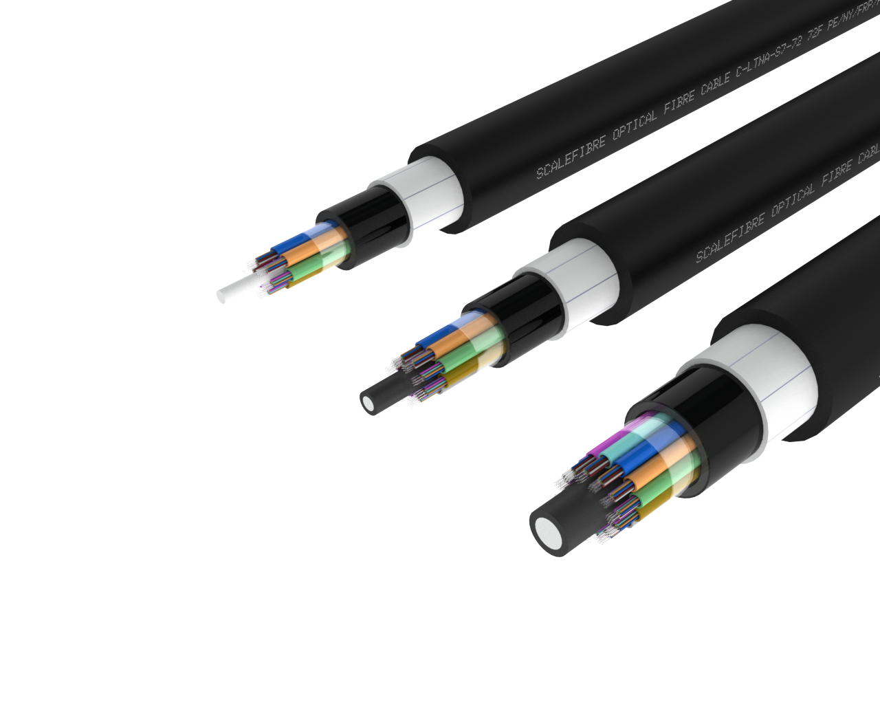 Câble à fibre optique extérieur à tube libre et armé non métallique – Gaine PE/PA/PE, 72, 96 et 144 fibres