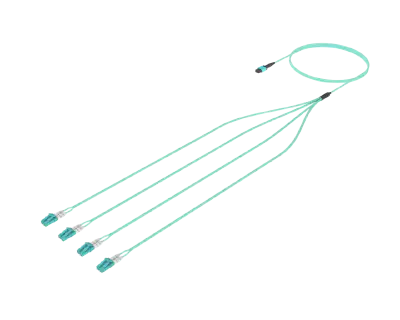 8 Fibre MPO to LC Fanout, OM4 Aqua