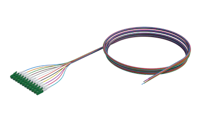 Pigtail de fibre optique monomode tamponné 900 µm, LC/APC, paquet de 12 colorés