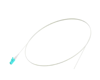 Pigtail de fibra óptica OM4 com buffer de 900 µm, LC/UPC, Aqua