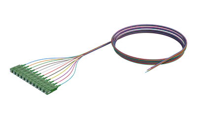 Pigtail de fibra óptica monomodo com buffer de 900 µm, SC/APC, colorido, pacote com 12 unidades