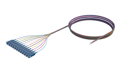 Pigtail de fibra óptica monomodo com buffer de 900 µm, SC/UPC, colorido, pacote com 12 unidades