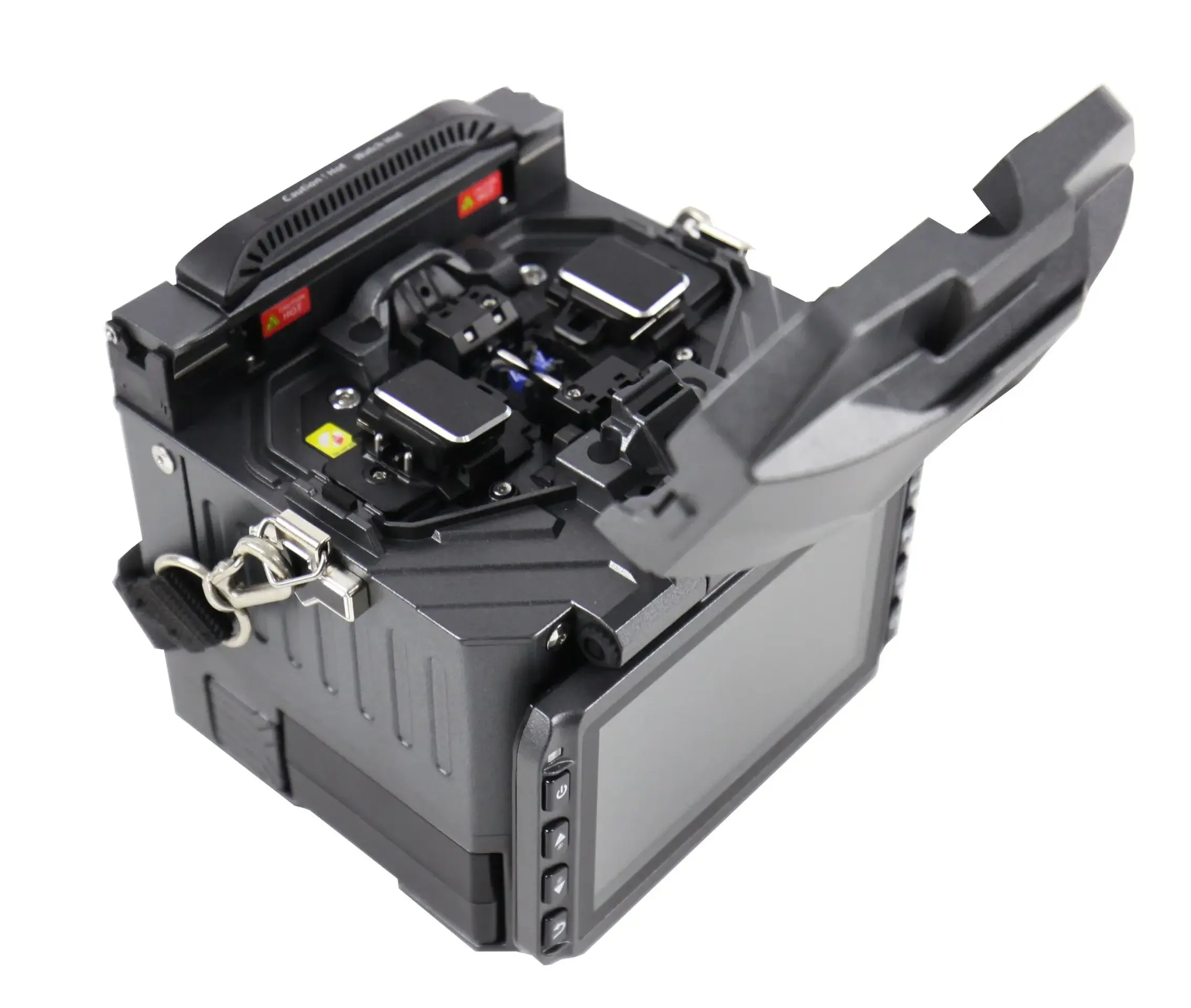 Vue ouverte de la soudeuse à fusion FiberFox 5C+ Premium